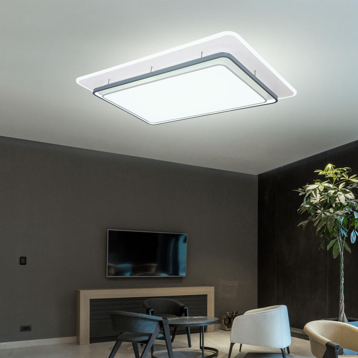 LED DECKENLEUCHTE Metall Grau - Grau, Metall (95/63/10.5cm)