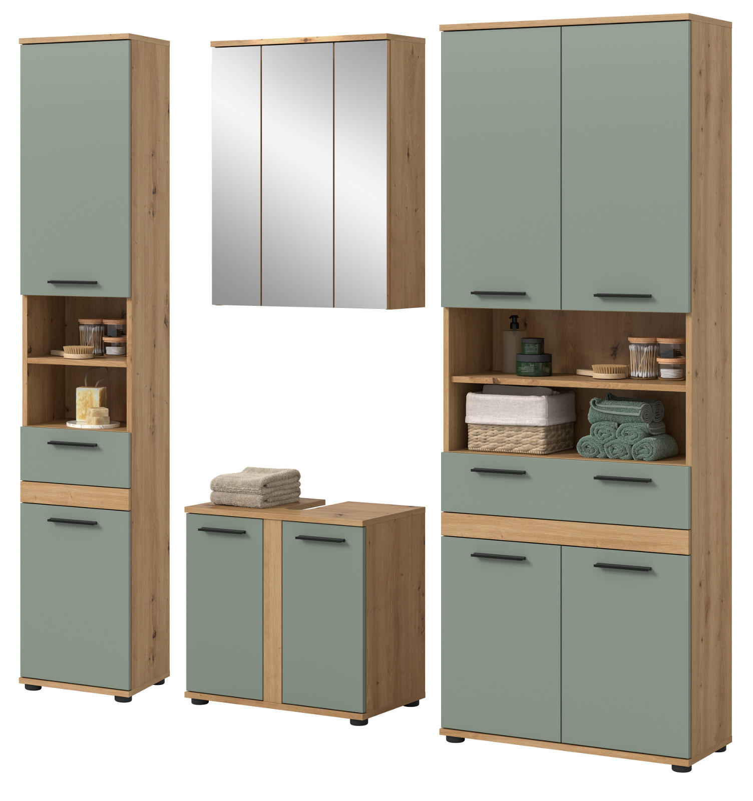 Inn.Furn Badmöbel-Set Salbeigrün 195x191x34 cm