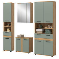 BADMÖBEL-SET 4-teilig Salbei grün, Artisan Eiche 199 cm, Badezimmerschränke mit viel Stauraum - Salbeigrün/Schwarz, Glas/Holzwerkstoff (195/191/34cm) - Inn.Furn