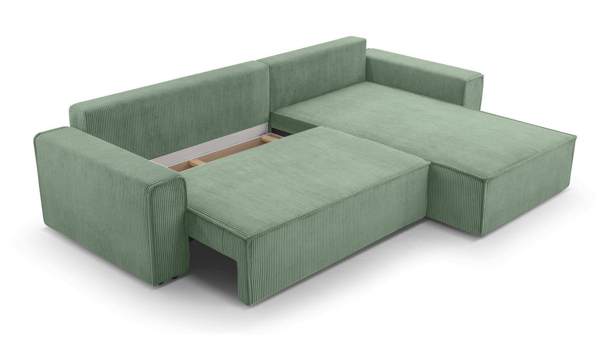 ECKSOFA L Form Cedria Salbeigrün 287/145/85 cm mit Schlaffunktion - Schwarz/Grün, Kunststoff/Textil (287/145cm) - AX Living