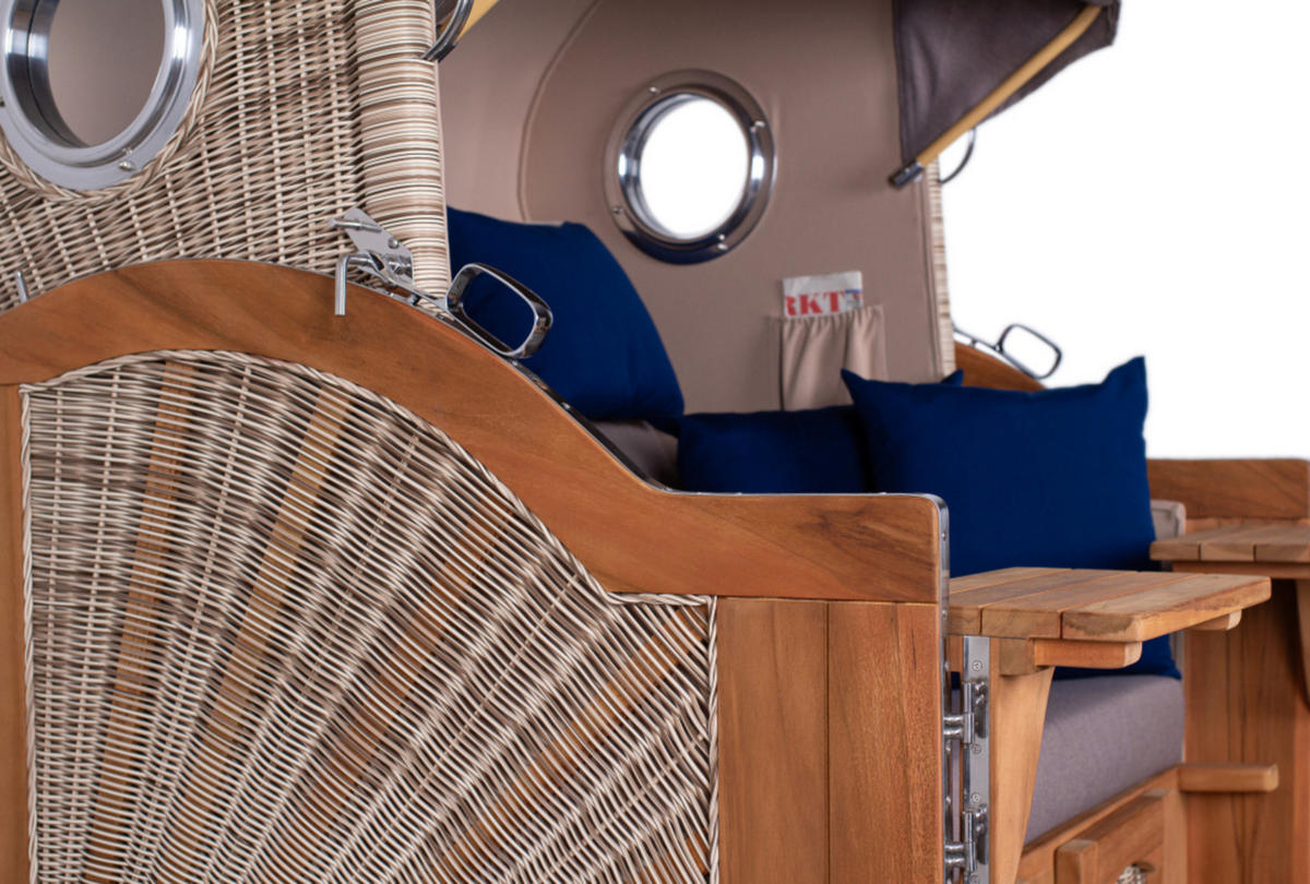 STRANDKORB XXL Düne Grande Teak PE Shell - Braun/Grau, Metall (142/170/95cm) - Mr. Deko