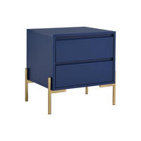 NACHTTISCH mit 2 Schubladen - MDF & Metall - Blau lackiert & Goldfarben - KORASA - Blau, Holz (40/50/50cm) - Pascal Morabito