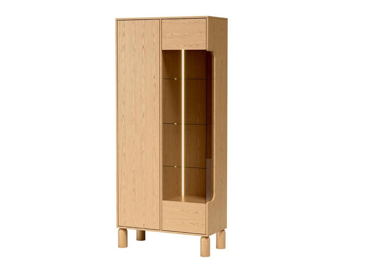 VITRINE Sanden Eiche, zweitürige höhe Glasvitrine - Eichefarben, Holzwerkstoff (89/197/41cm) - Bettso