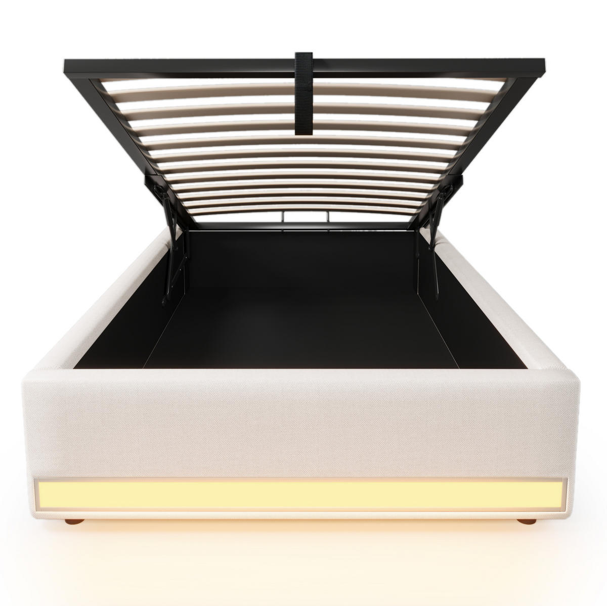 POLSTERBETT 90/200 cm Beige mit LED-Beleuchtung und USB- sowie Typ-C-Anschlüssen - Beige, Textil (90/200cm) - OKWISH