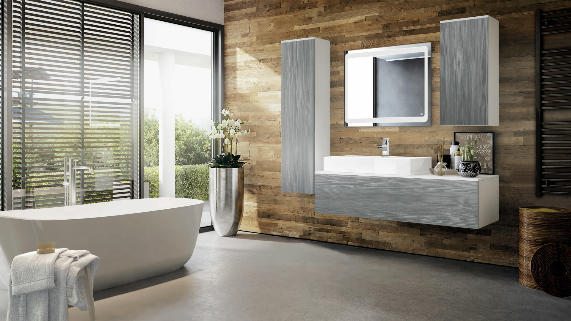 Thumbnail - Vladon Badmöbelset, Anthrazit, Holzwerkstoff, 210x185x51 cm, Badezimmer, Badmöbelsets & Badmöbelserien, Badmöbel-Sets