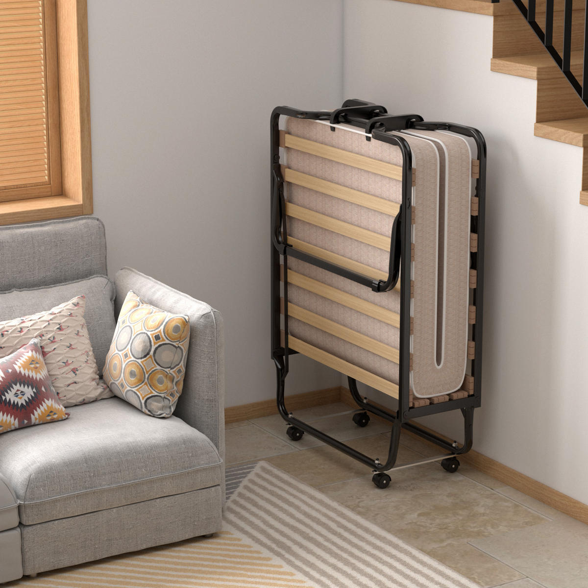 GASTEBETT Beige - Beige, Metall - COSTWAY