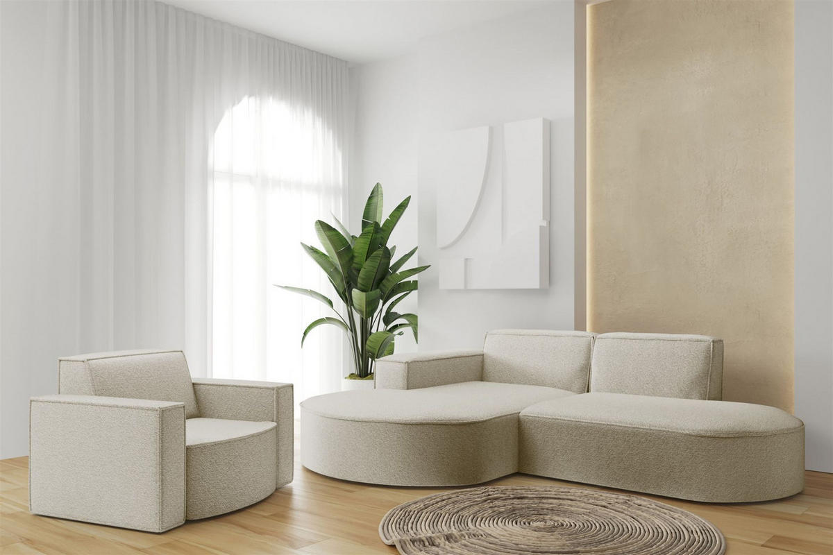 SOFASET Palma Ecksofa Sessel Ascot - Champagner, Holzwerkstoff/Textil (236/78/165cm) - Fun Möbel