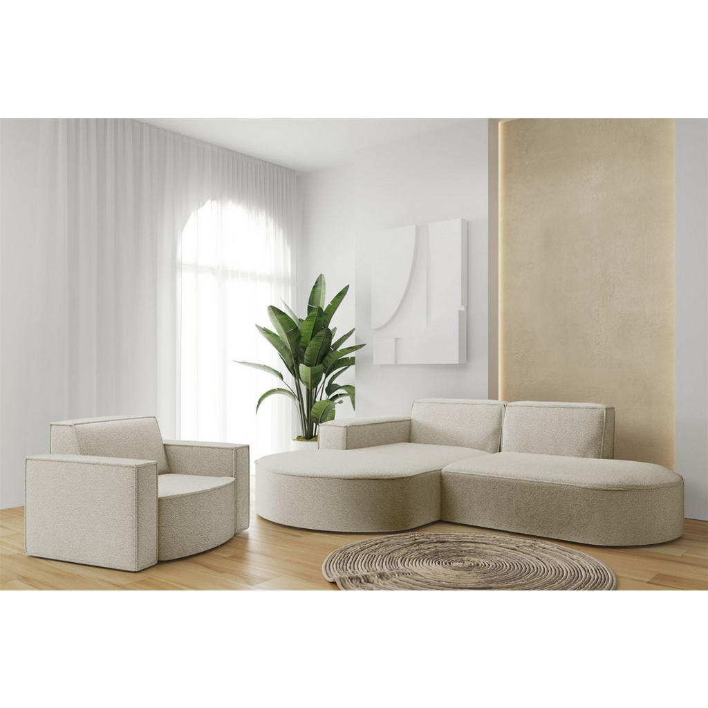 Thumbnail - Fun Möbel Sofaset, Champagner, Textil, Ottomane links, 236x78x165 cm, Wohnzimmer, Sofas & Couches, Sitzgarnituren