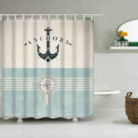 DUSCHVORHANG nautisch Anker Marineblau Vintage Stoff Set Dekor Badezimmer mit Haken Meer Schwarz Beige - Multicolor, Textil (180/180cm) - MCBOSON