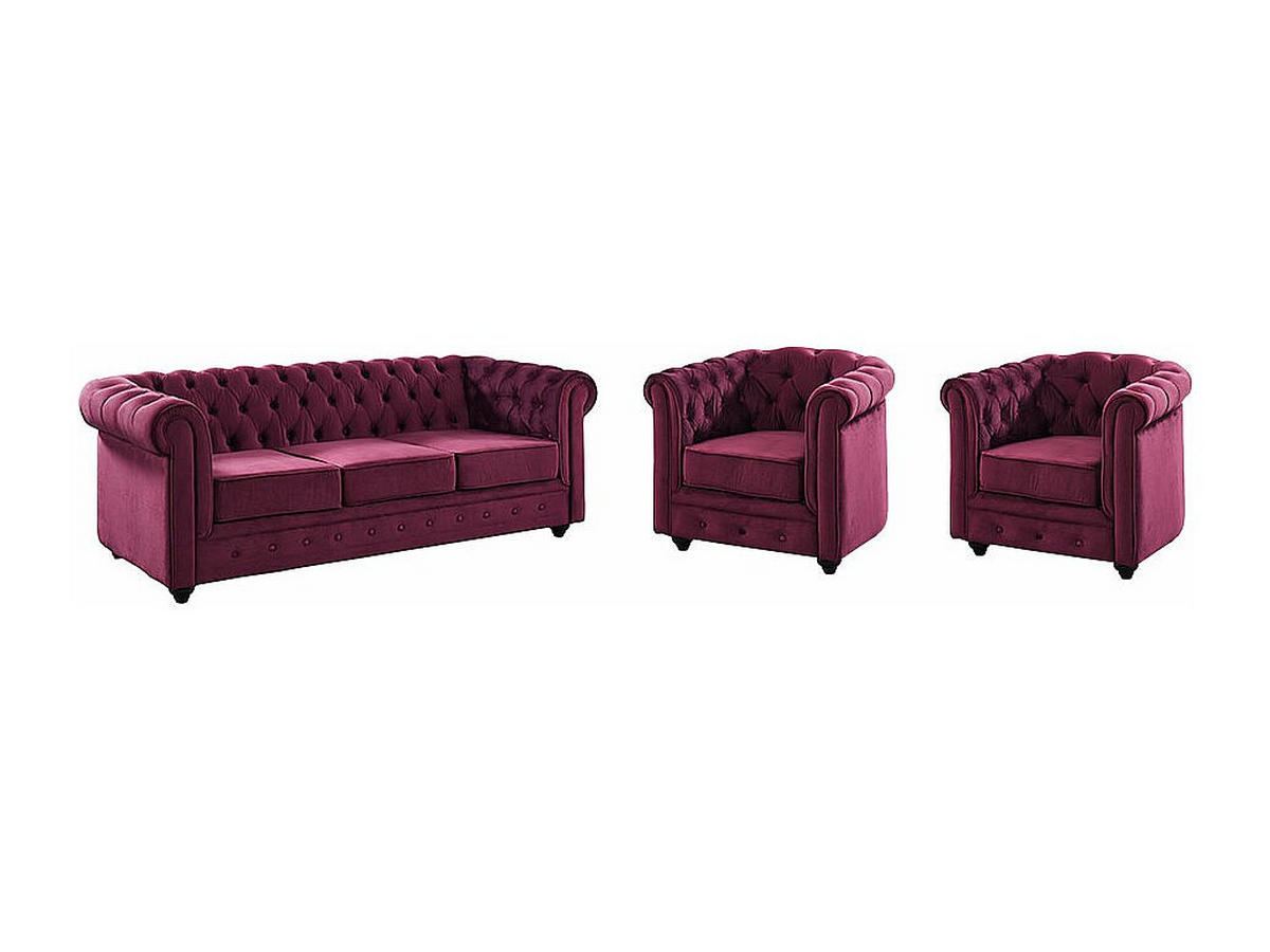 SOFAGARNITUR ohne Schlaffunktion - 5 -Sitzer - Samt - bordeaux - CHESTERFIELD - Bordeaux, Textil (205/72/88cm) - Vente-Unique