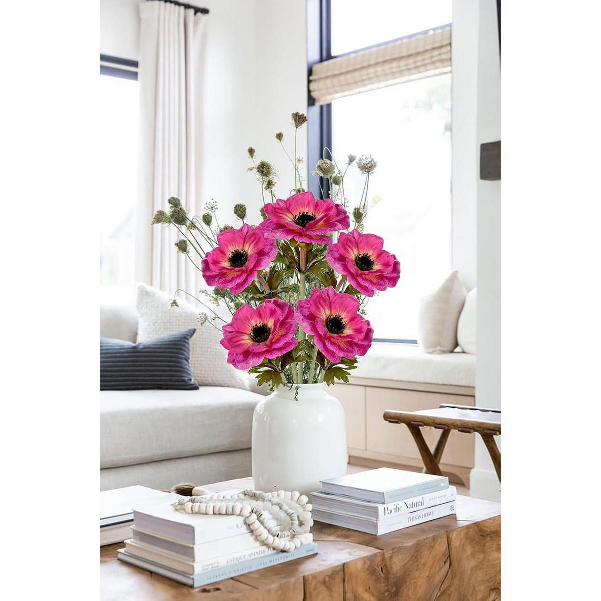 KUNSTBLUMEN 5er Set Anemonen Rosa 53 cm - Rosa, Kunststoff (53cm)