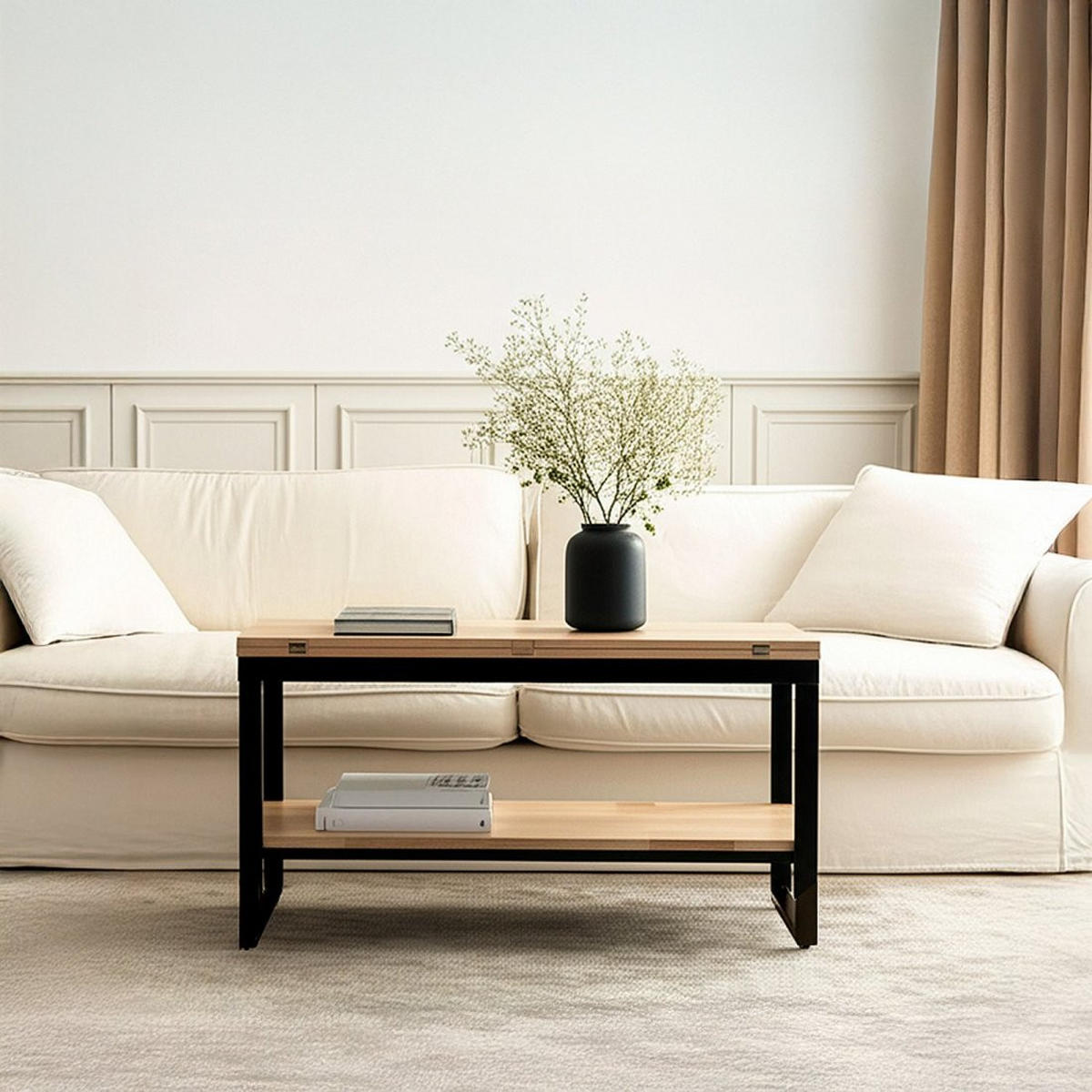 COUCHTISCH AUSZIEHBARER UND ERHÖHTER Alvi Schwarz 100 cm x 49 - 61 cm - Schwarz, Holz (45/100/49cm)