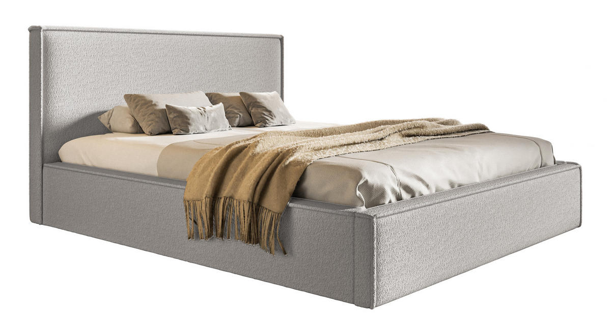 DOPPELBETT 140x200 mit Bettkasten Kyoto, Boucle, Hellgrau - Hellgrau, Holz/Textil (140/200cm) - Emporius