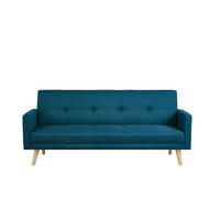 SCHLAFSOFA wooden blau 3-sitzer stoff - Blau, Holz (209/88/89cm) - Concept Usine