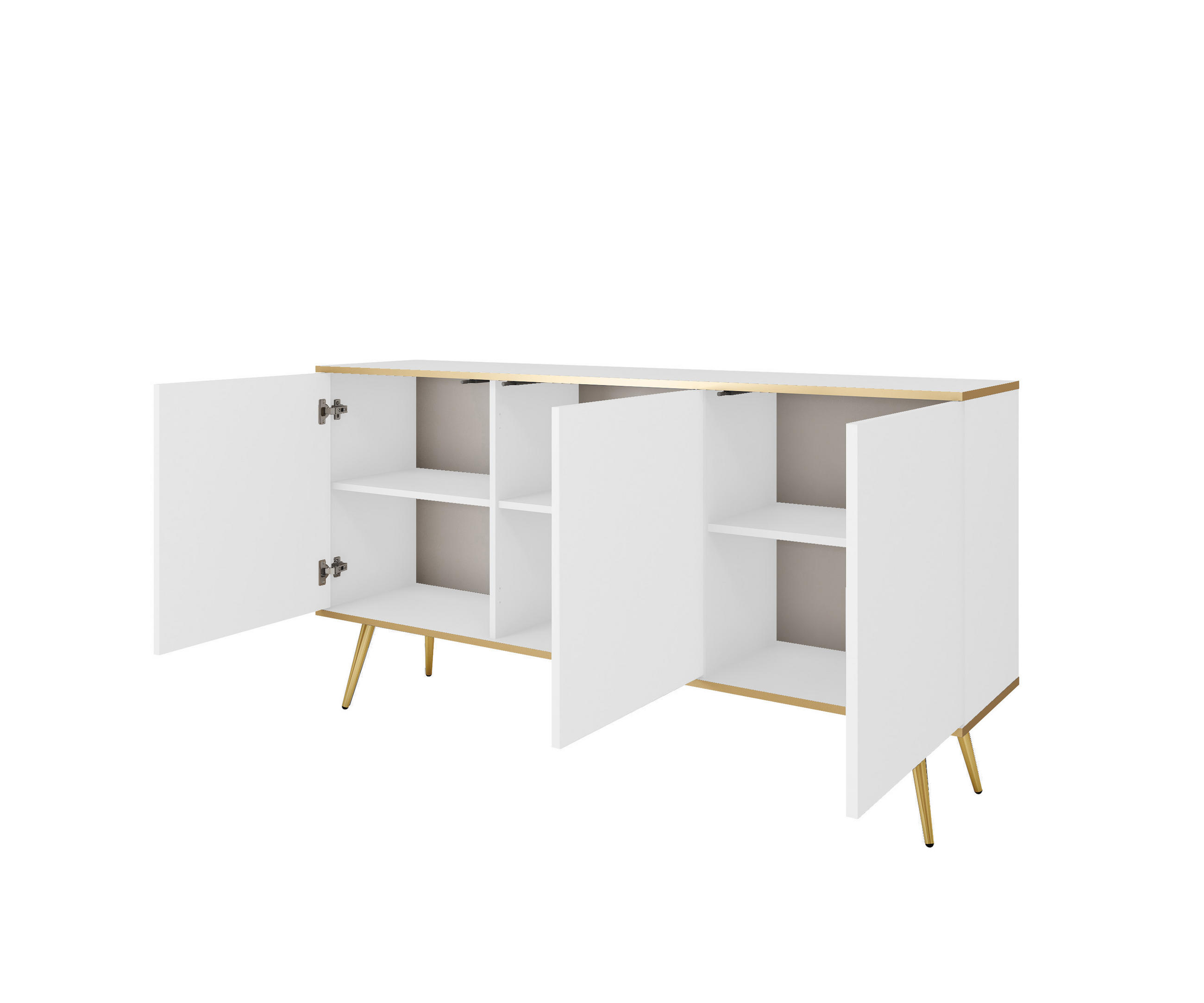 KOMMODE ORO - K-160, 2-Türen, 2-Schubladen, Push-to-Open 160x39x85 cm Weiß/Gold - Goldfarben/Weiß, Holzwerkstoff/Kunststoff (160/85/39cm) - DomoHome