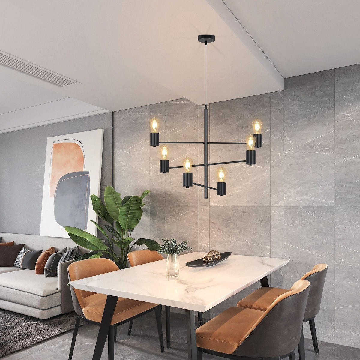 HÄNGELEUCHTE Essenz 6-flammig 65/10/205 cm - Schwarz, Metall (65/10/205cm) - Nettlife