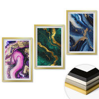 WANDBILDER 3er Set - 40x60 cm Goldrahmen - Abstrakte rosagrüne Muster - Goldfarben, Kunststoff (40/60cm) - ArtPrintCave