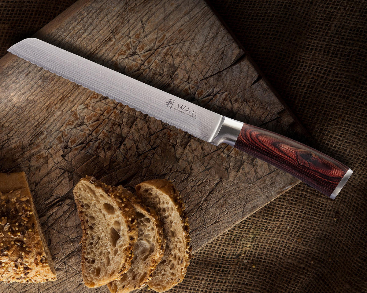 BROTMESSER aus Damast I EDIB - Braun, Holz/Metall (30cm) - Wakoli