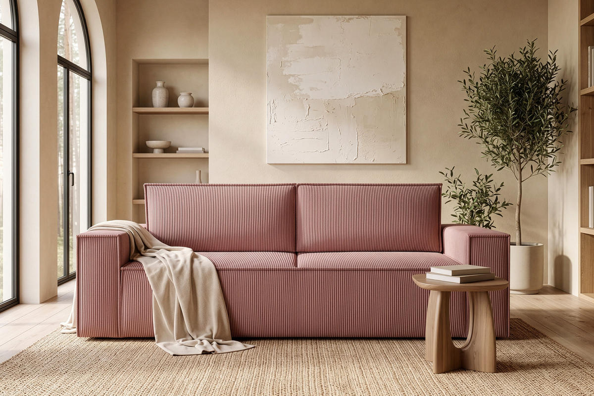 3-SITZER-SCHLAFSOFA NAPI in Pet Friendly Cord-Stoff, Rosa - Pink/Schwarz, Textil (244/89/101cm) - KONSIMO®