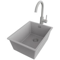 GRANITSPÜLE London Slim, 2-er set Grau 36/47 cm 1 Becken + Küchenarmatur 32/20 cm + Ablauf-Set ab 40er Unterschrank - Grau, Kunststoff (36/20/47cm) - Primagran