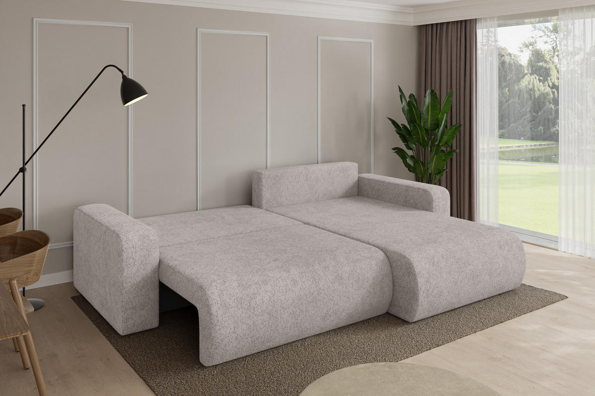 ROHOVÁ SEDAČKA s funkcí spaní, otoman vpravo BERY-L 276x193x88 světle šedá velur - černá/světle šedá, kompozitní dřevo/textil (276/193cm) - ALTDECOR