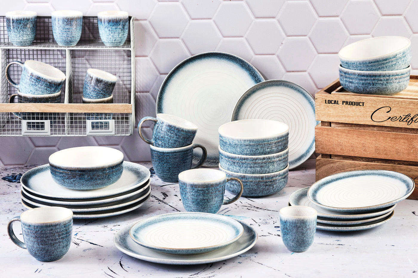KOMPLETTSERVICE Cosmos -30er-Set - Azur - Blau, Keramik (1/1/1cm) - Björn