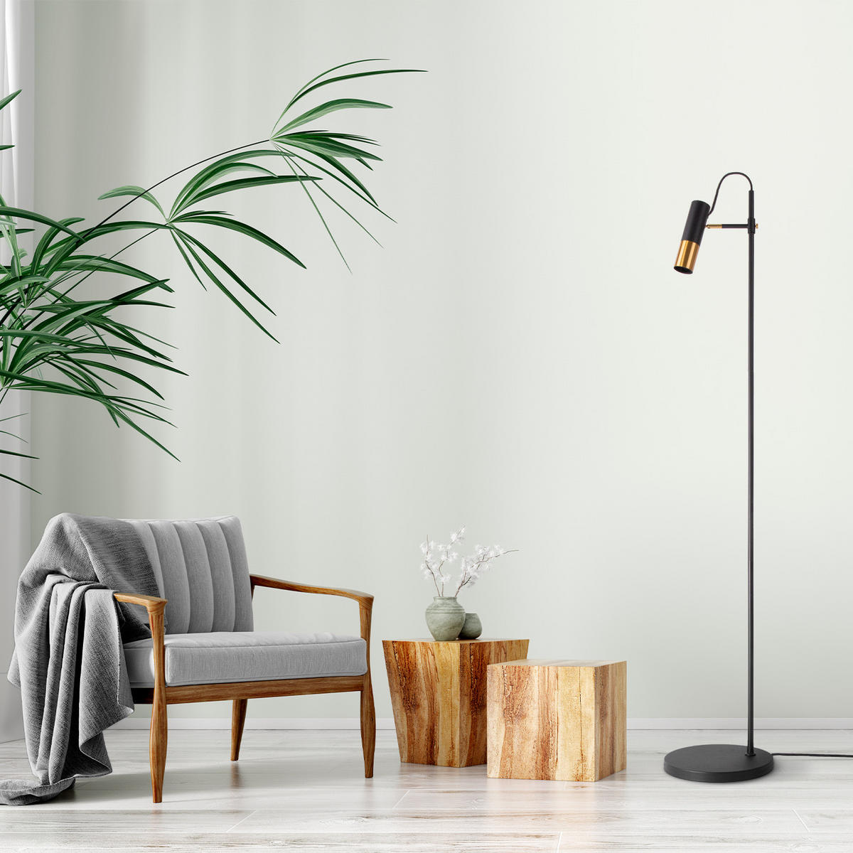 STEHLEUCHTE Fuoca - Schwarz, Metall (25/25/154cm) - Paco Home