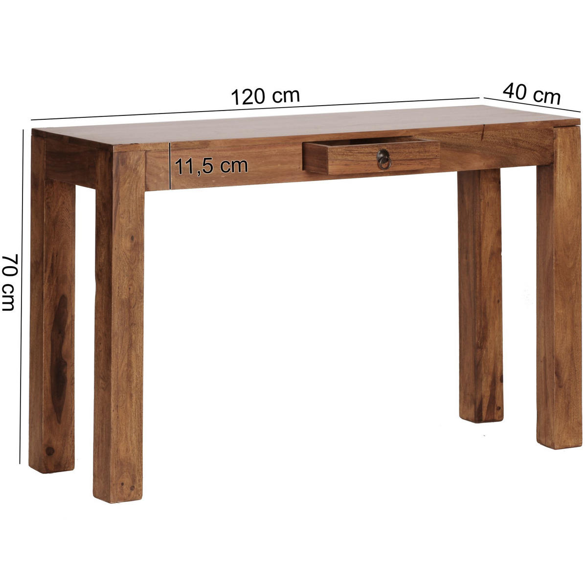 KONSOLENTISCH Akazienholz Schublade Landhausstil NAKO, Braun 120x40x70 cm - Braun, Holz/Metall (40/120/70cm) - KADIMA DESIGN