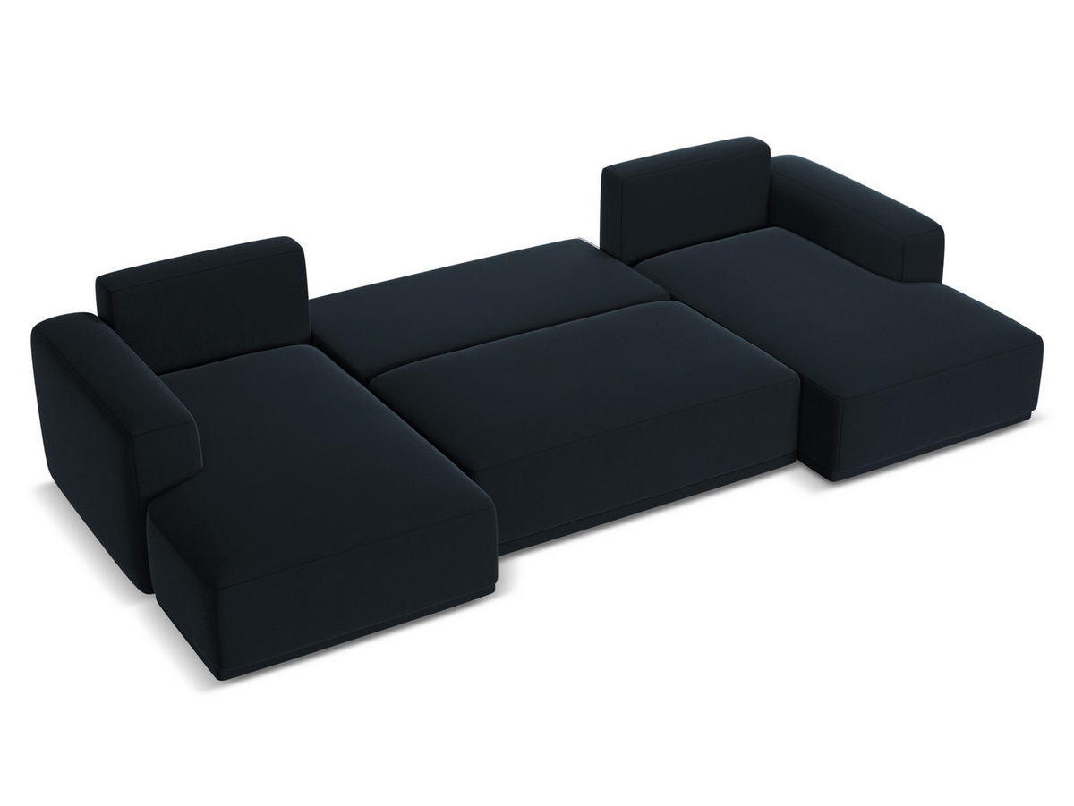 WOHNLANDSCHAFT Samt Stoff Blau - Blau/Schwarz, Kunststoff/Textil (333/91/160cm) - Makamii