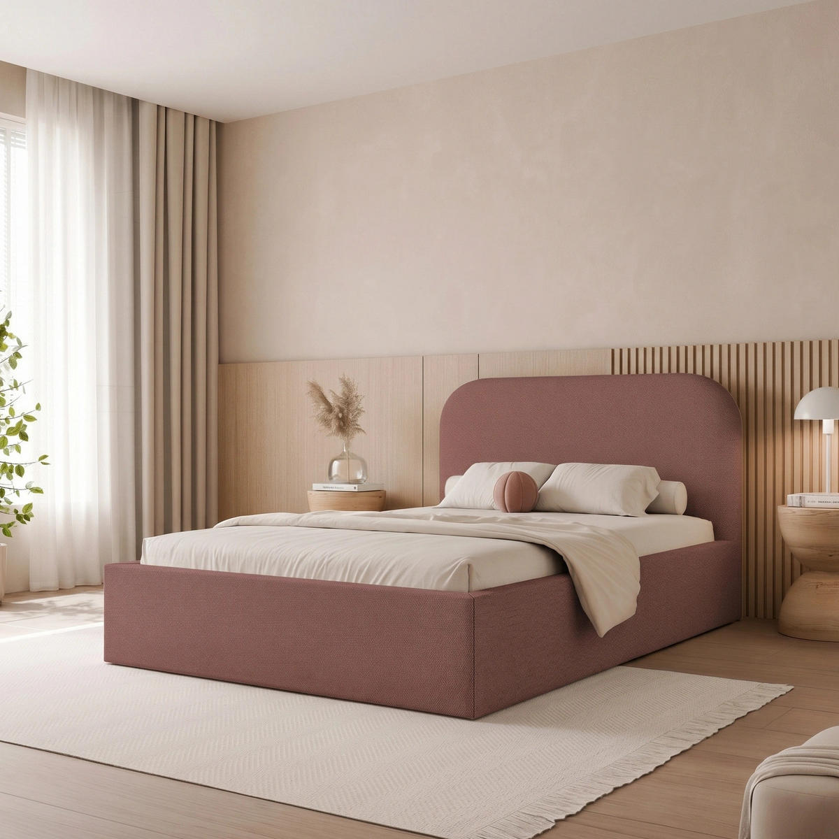 POLSTERBETT FUZZI 120x200 cm Ziegelrot (Stoff Lumi) - mit Bettkasten und Lattenrost - Terracotta, Holzwerkstoff/Textil (120/200cm) - Ravio