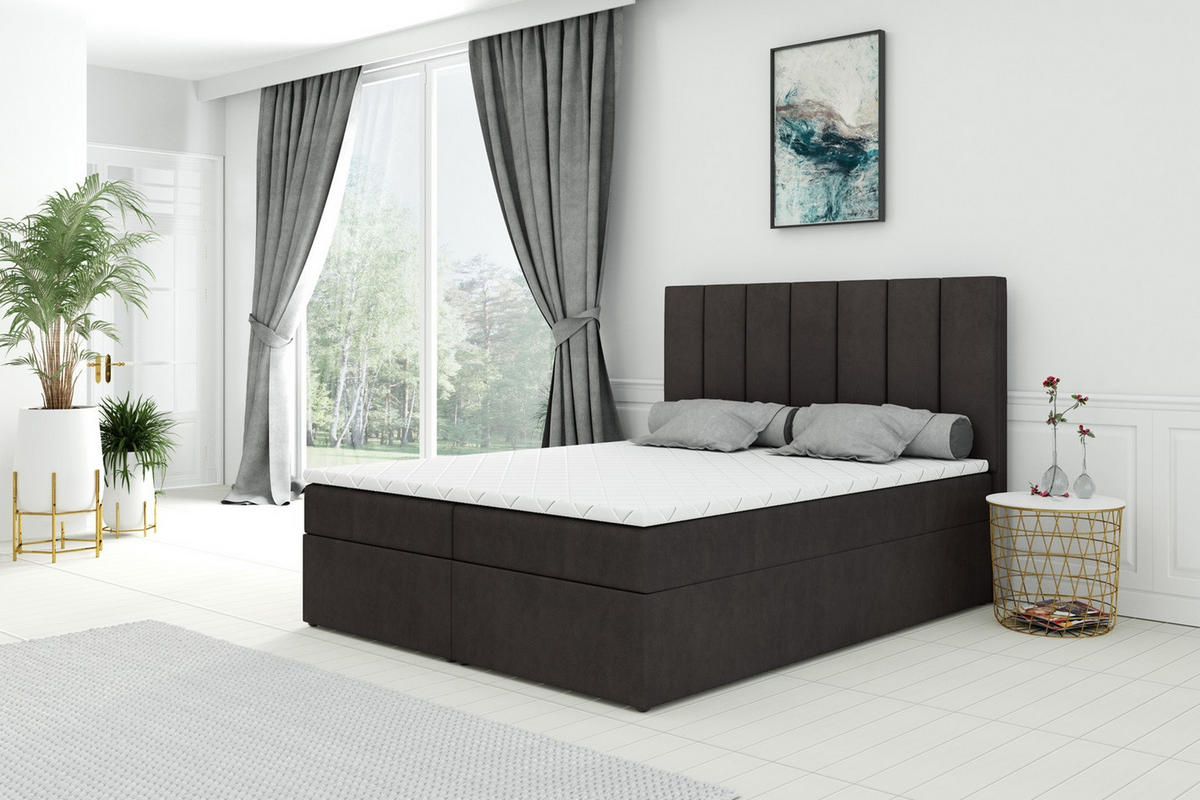BOXSPRINGBETT HUGO, 120 x 200 cm, Bettkasten, H3, grau - Dunkelgrau, Textil (120/200cm) - Labett