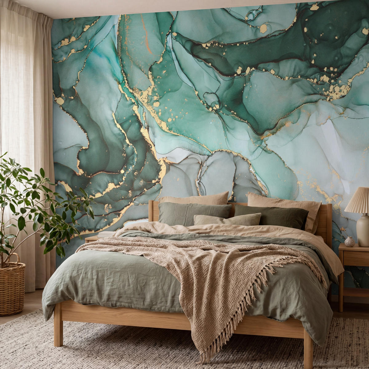 TAPETE - Gold - Marmor - Grün - Luxus - Marmoroptik - Grau - 350x280 cm - Grün, Papier (350/280cm) - OnlyWow
