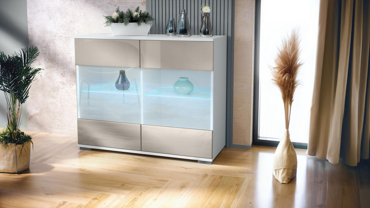 KOMMODE Bari Sandgrau Hochglanz - Sandfarben, Holzwerkstoff (92.5/75.5/35cm) - Vladon
