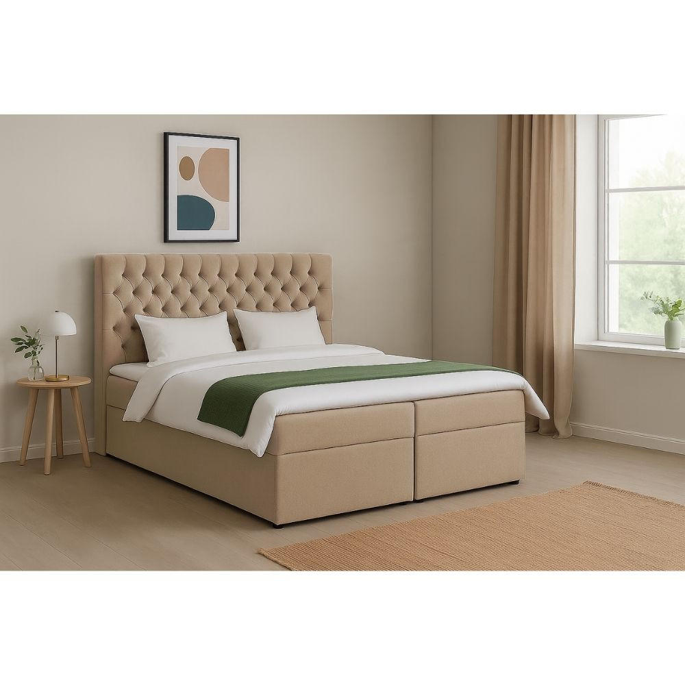 BOXBETT Dora mit Bonnelmatratze und Topper, 160x200, Hellbraun - Hellbraun, Holzwerkstoff (160/200cm) - AN-Moebel 4u