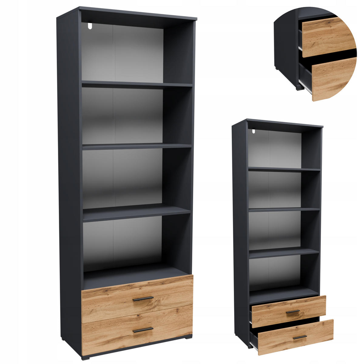 BÜCHERREGAL CR3-ST4 Graphit-Wotan Eiche 69/34/180 cm - Eiche Wotan/Graphitfarben, Holzwerkstoff (69/180/34cm)