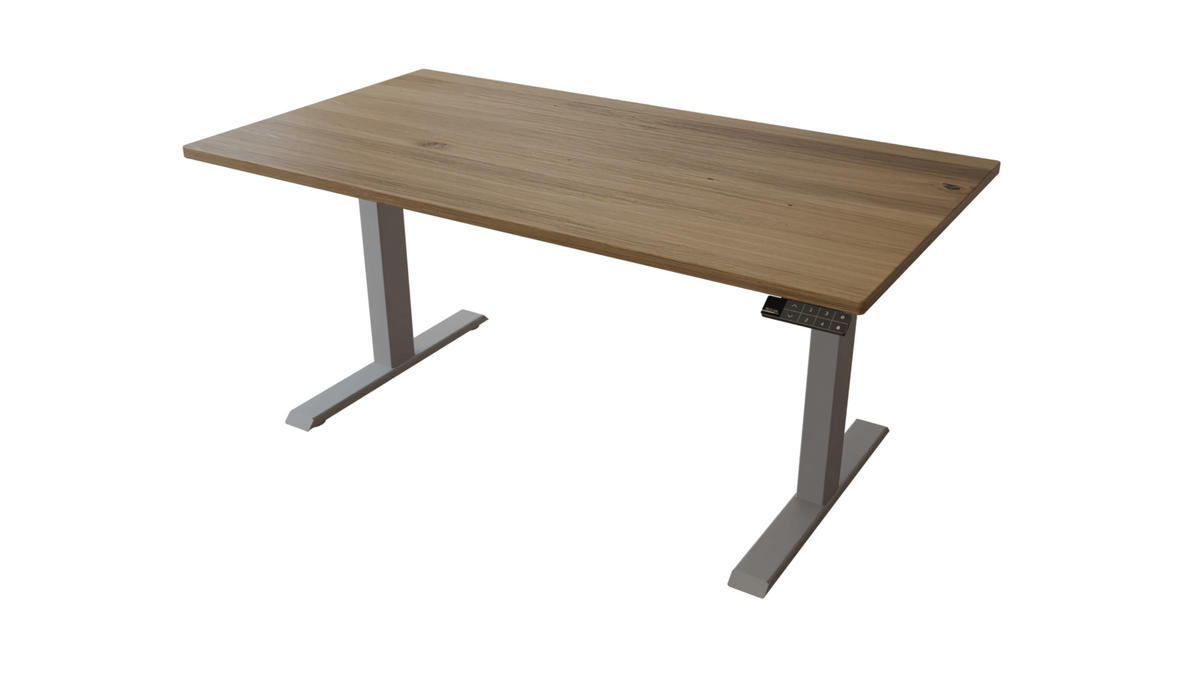 SCHREIBTISCH 150/80 elektrisch höhenverstellbar aus Wildeiche - Silber - Braun/Grau, Holz (80/150/72.5cm) - MeinMassivholz