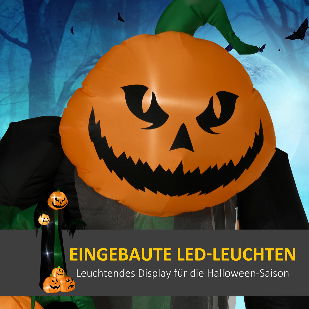 HALLOWEEN AUFBLASBARER KÜRBIS, Mehrfarbig, Polyester - Multicolor, Kunststoff (96/240/129cm) - HOMCOM