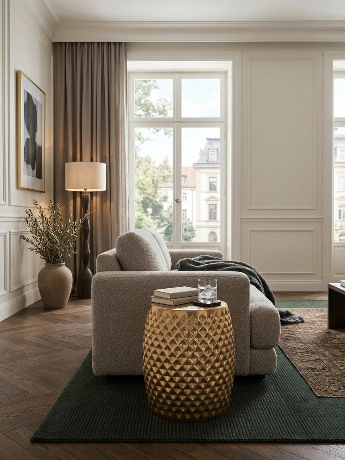 BEISTELLTISCH Aluminium Hammerschlag Rund Kratzfrei ENNS, Gold 32x32x42 cm - Goldfarben, Metall (32/32/42cm) - KADIMA DESIGN