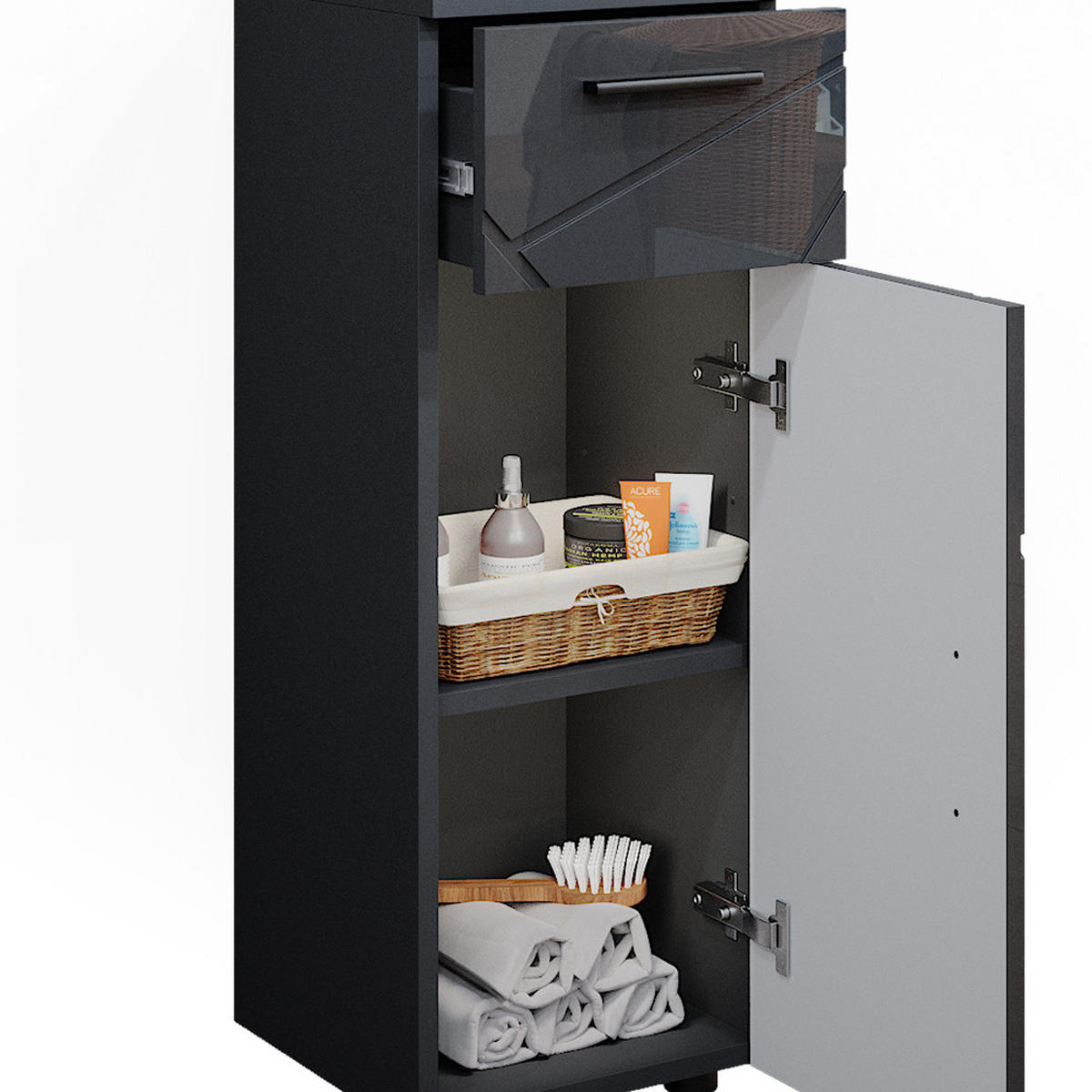 STŘEDNÍ SKŘÍŇKA Irma Šedá - antracitová/vysoce lesklá černá, kompozitní dřevo (30/81/30cm) - Vicco