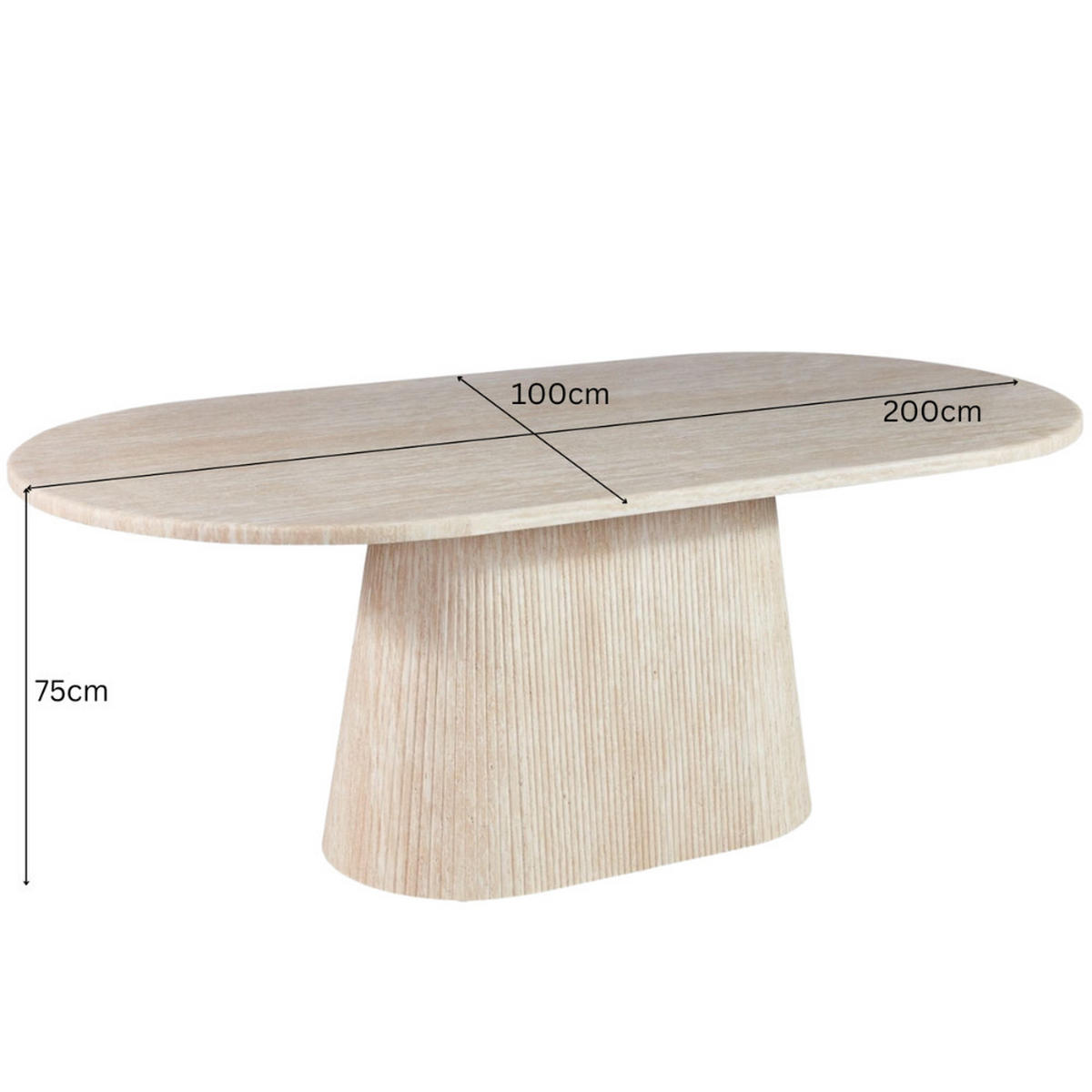 ESSTISCH Dervio beige oval Travertinoptik 200/100/75 cm - Beige, Holz/Stein (200/100/75cm) - alesvelt