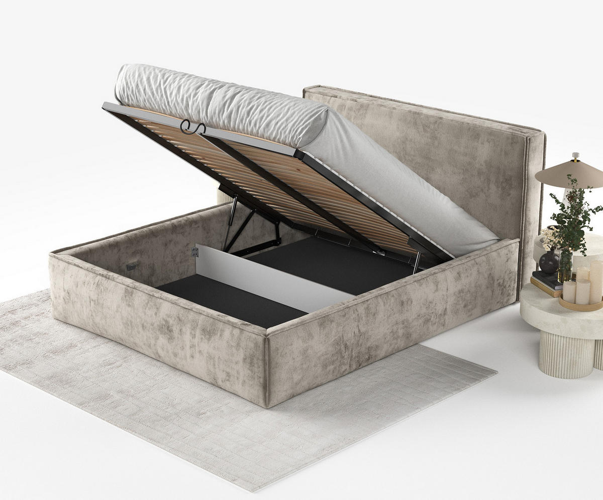 POLSTERBETT Lounge Beige 120/200 cm im Chenille-Stoff - Beige/Schwarz, Holz/Holzwerkstoff (120/200cm) - Maison de Reve