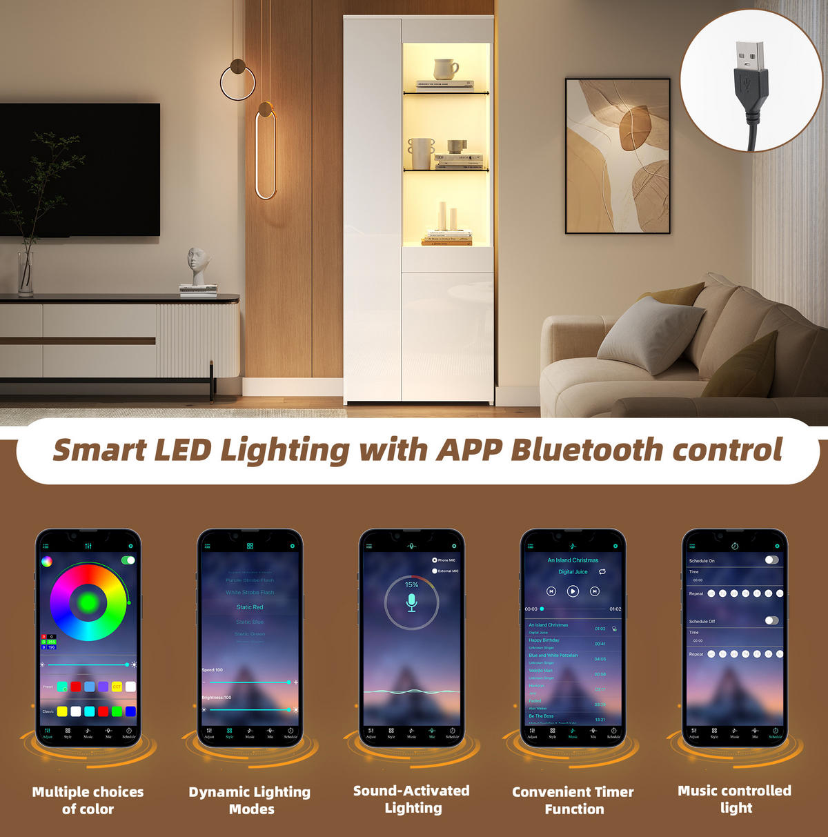 VITRINE 70/35/180 cm mit LED-Beleuchtung, App-Steuerung, Schublade und Hochglanzfront, Weiß - Weiß, Holzwerkstoff (70/180/35cm) - Redom