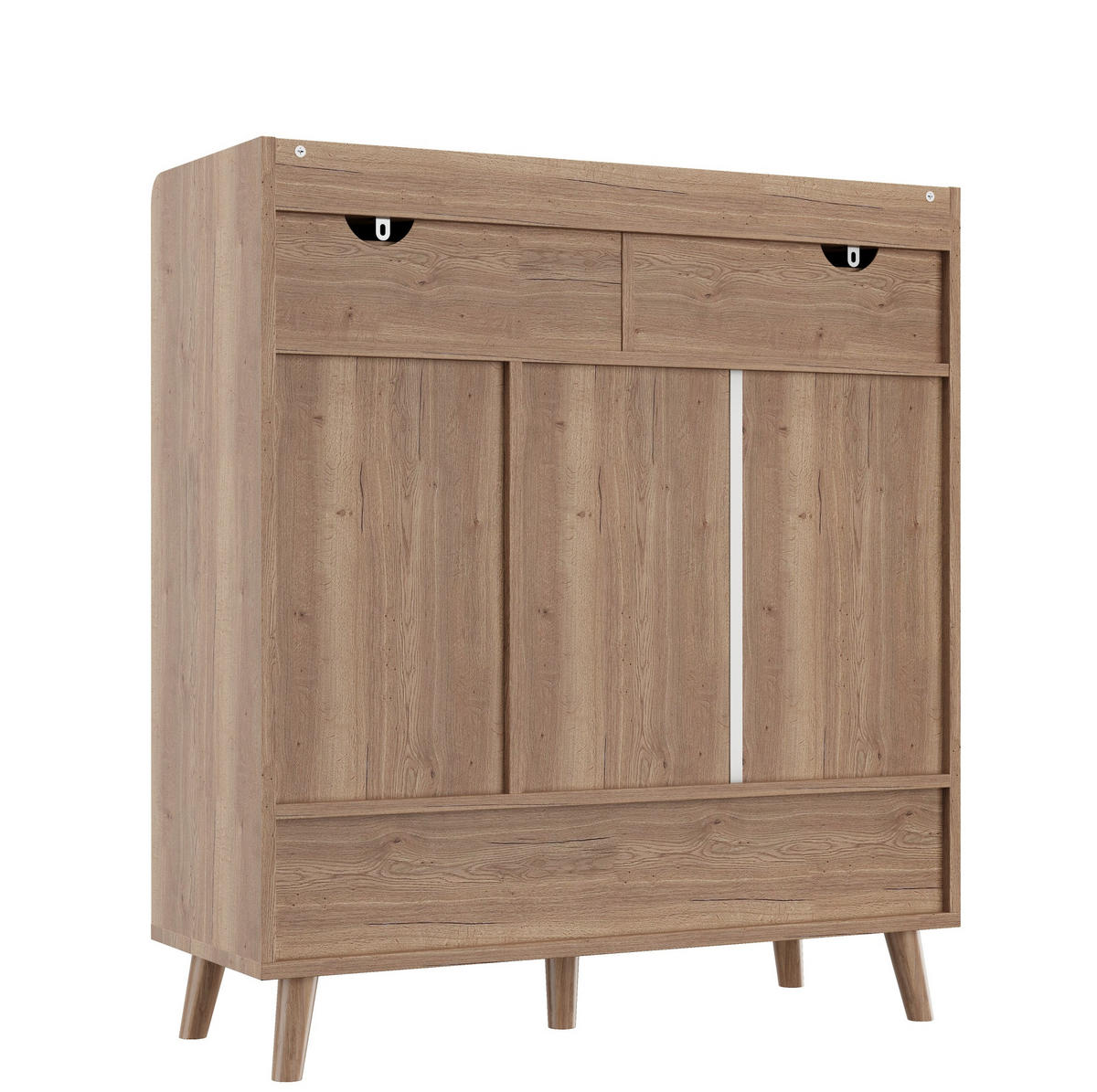 SCHUHSCHRANK 90/35/100 cm mit 3 Türen, 2 Schubladen und Holzbeinen - Weiß, Holzwerkstoff (90/100/35cm) - BEAOK