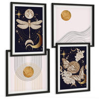 BILDER SET 4er Set - 50x50 cm & 40x60 cm Schwarzer Rahmen - Naturmotive mit dem Mond - Schwarz, Kunststoff (50/50cm) - TULUP