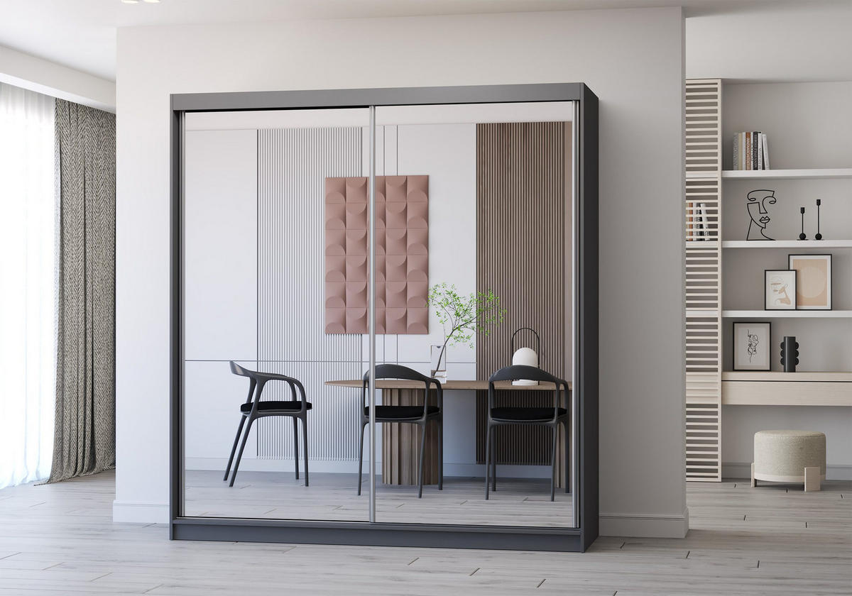 SCHIEBETÜRENSCHRANK - Ben 20 (Graphit, 203 cm) - Graphitfarben, Holzwerkstoff/Metall (203/218/61cm) - Möblo