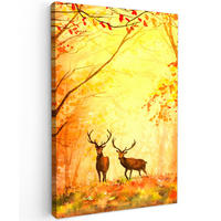 LEINWANDBILD Natur - Ölfarbe - Hirsche - Tiere - Herbst - Orange 80x120 cm - Orange, Textil (80/120cm) - MuchoWow