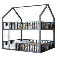HAUSBETT 140/200 cm aus Metall in Schwarz mit Hausform und Leiter - Schwarz, Metall (140/200cm) - BEAOK
