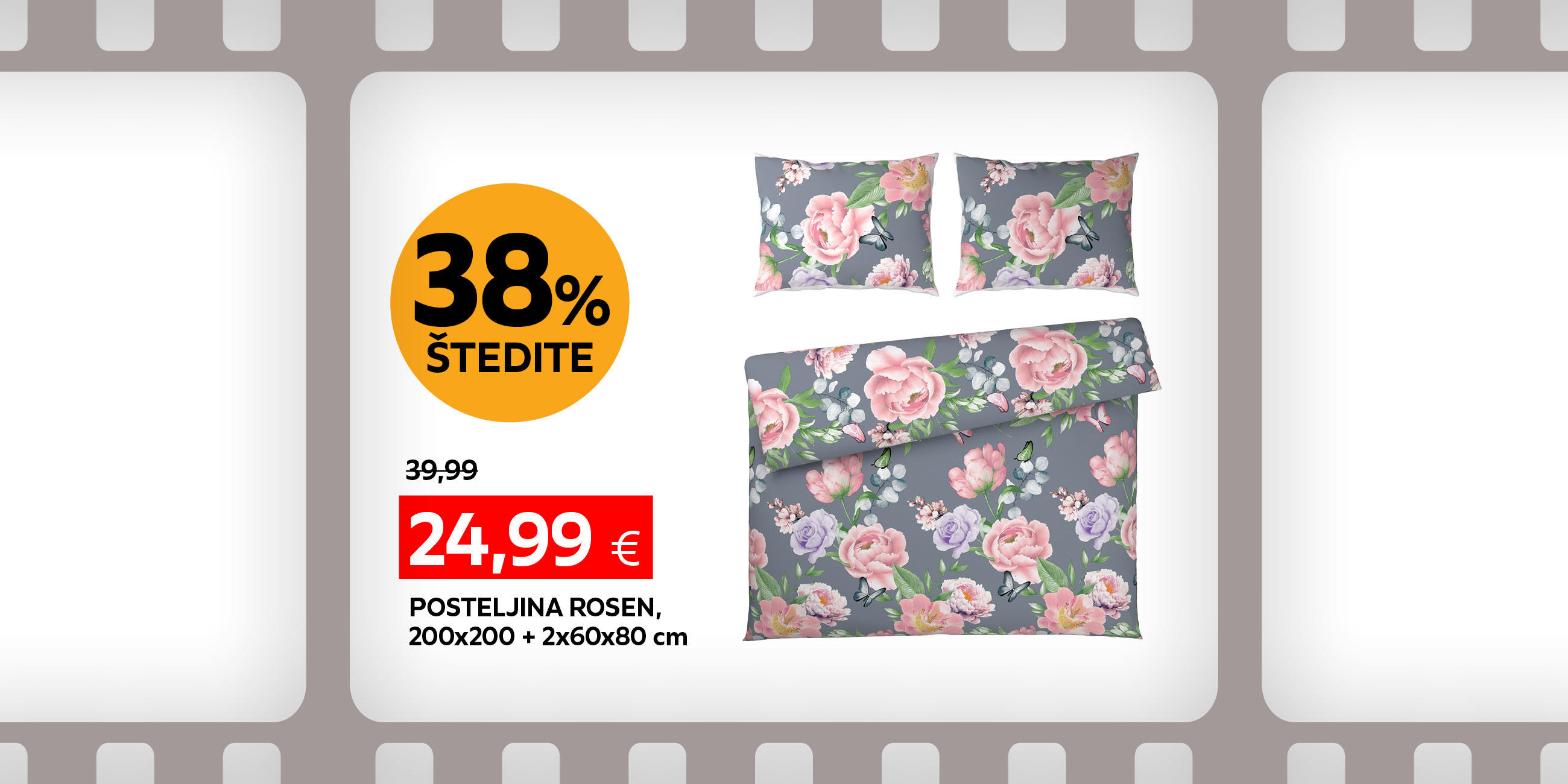 posteljina Rosen 200x200 + 2x60x80 cm umjesto 39,99 € nova cijena 24,99 € štedite 38%