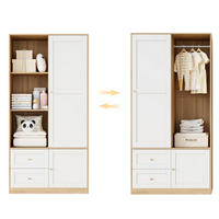 GARDEROBENSCHRANK mit Schiebetüren,mit Schutzgitter, 90/50/180 cm + 82/50/90 cm - Weiß/Naturfarben, Holzwerkstoff/Metall (90/180/50cm) - EVRYAE