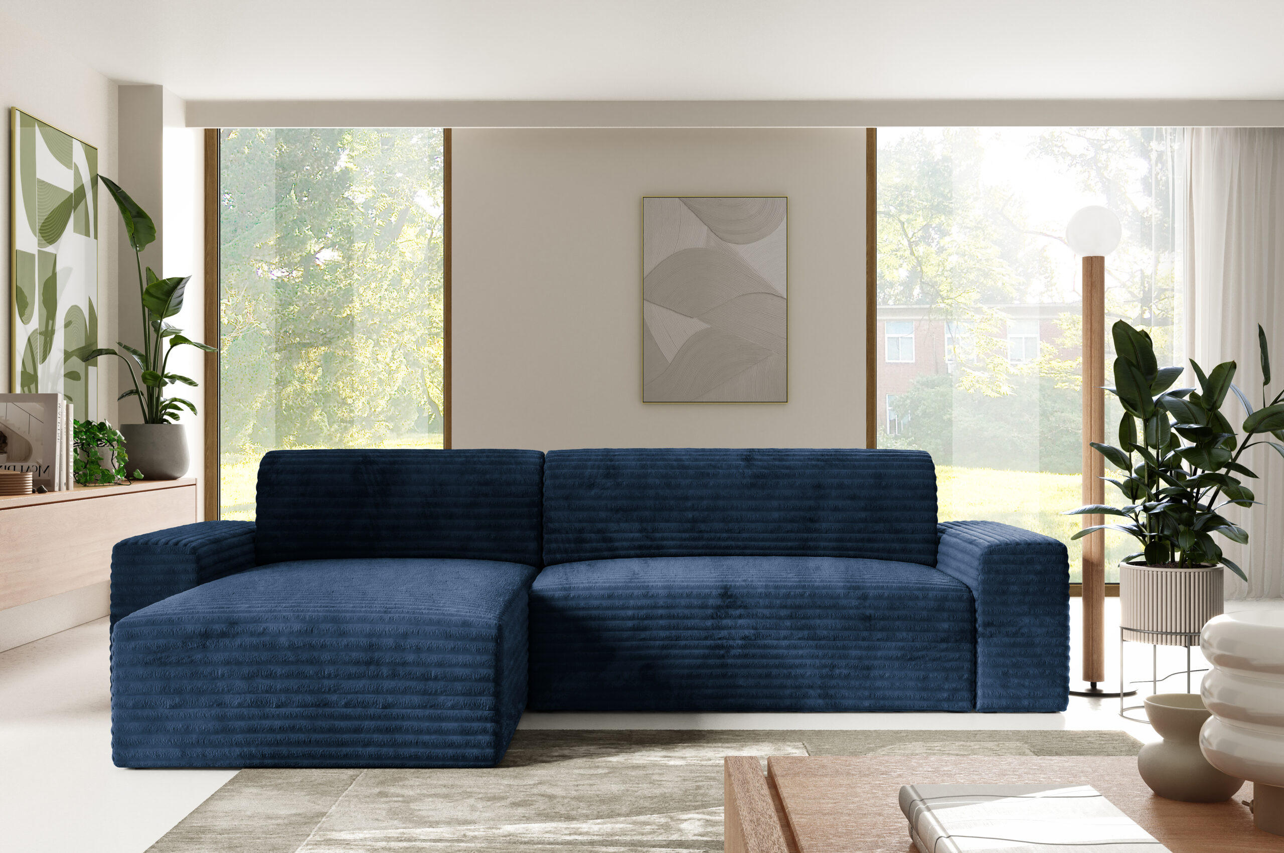 ECKSOFA mit Schlaffunktion Dunkelblau - Schwarz/Dunkelblau, Holz/Holzwerkstoff (300/185cm) - Furnisell